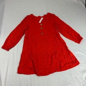 Gaovet Orange Button Front Gathered Waist A Line Dress Size M